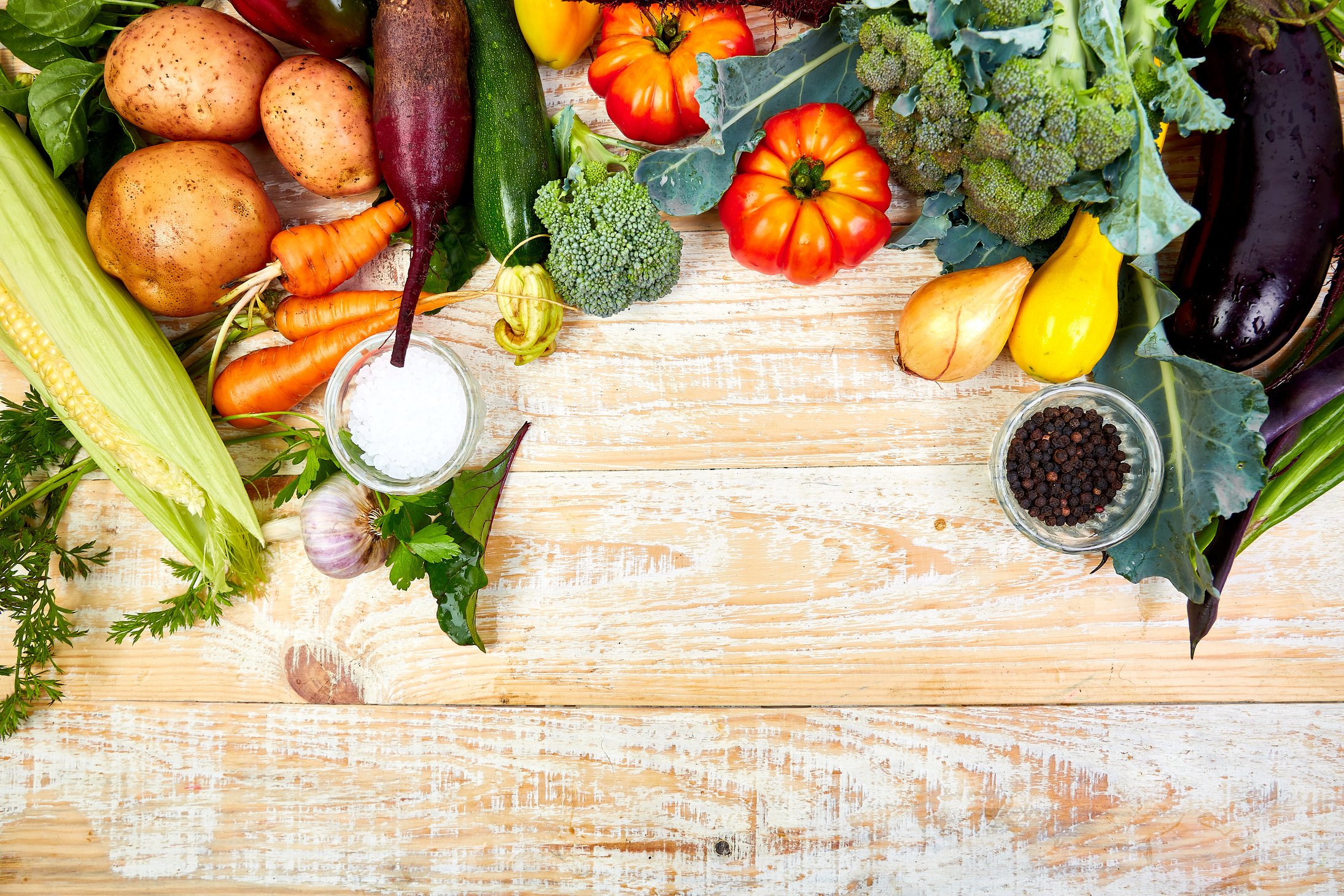 Assortment of Vegetables on a Wooden Table